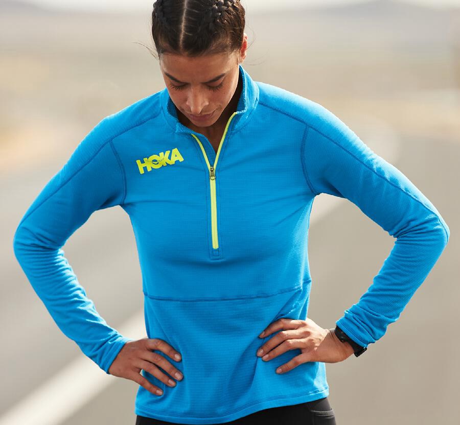 Hoka One One Top Kadın Mavi - 1/2 Zip Midlayer - KC9528016